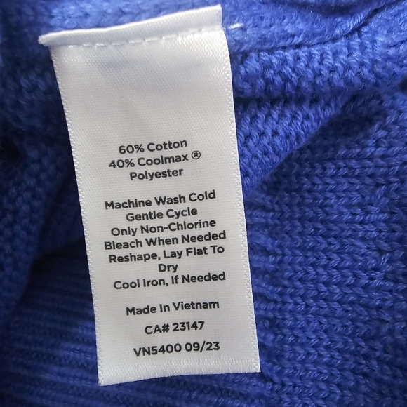 T by Talbots‎ Petite Womens PP Blue Sweater White V Neck Tennis Preppy Resort - Picture 9 of 10